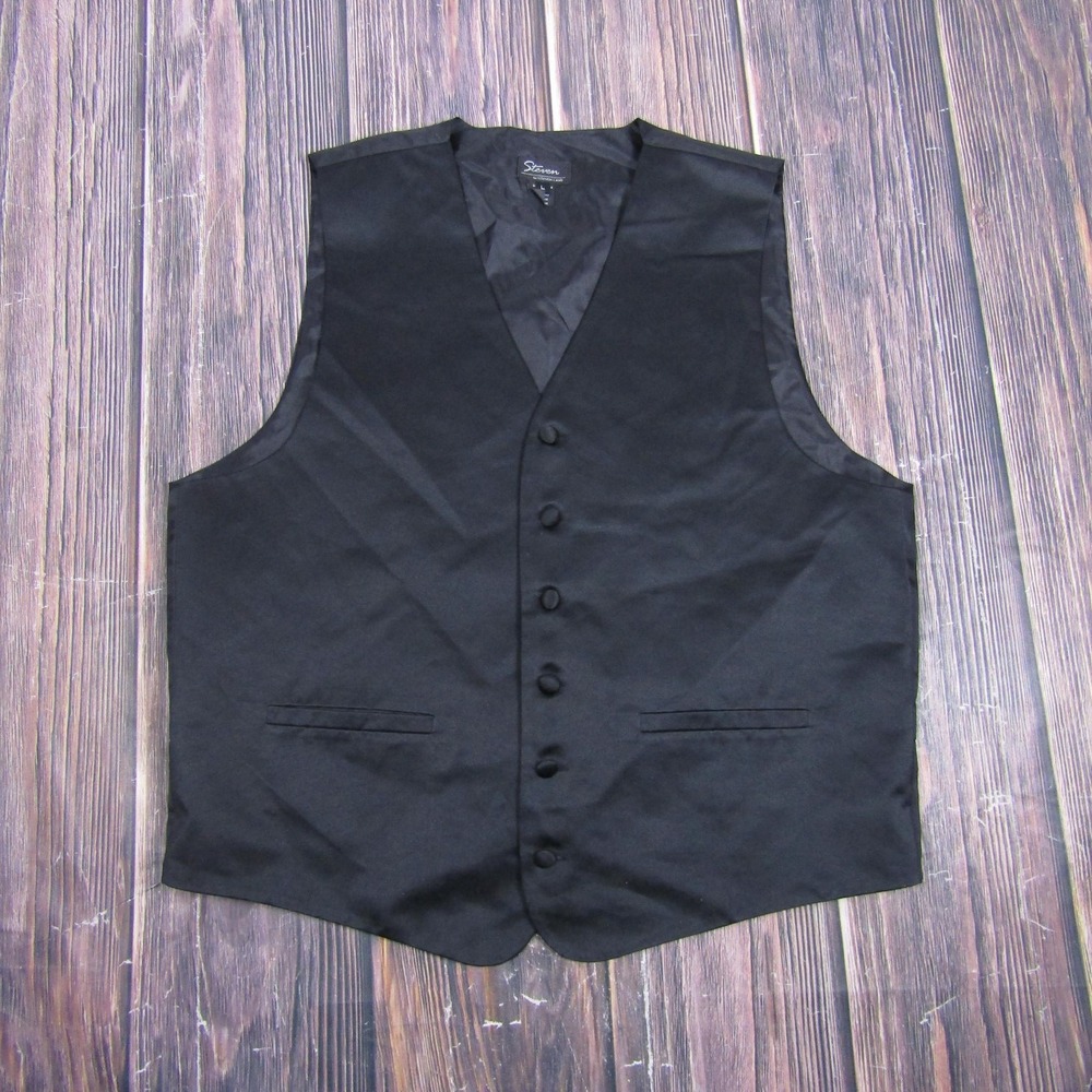 Suit Vest Steven Land Mens L Black Solid 3 Piece Belted Formal Waistcoat Wedding